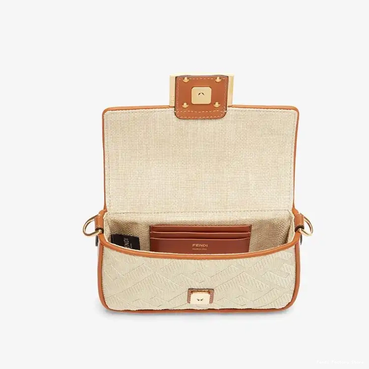 Cheap Fendi Bag In FF Motif Baguette Beige Straw Mini 0505